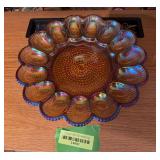 Amber carnival glass deviled egg tray