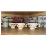 Pyrex, Fire King and stoneware coffee cups w pinecone design