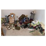 Home decor includes candles, porcelain dolls, anniversary clock, linens and more
