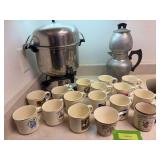 Coffee warmer and mugs