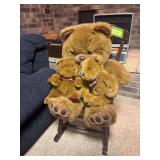 Childs rocking chair and 3 stuffed bears