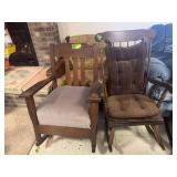 3 wood rocking chairs