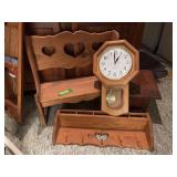 Childs bench, corner shelf, step stool, and clock