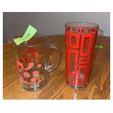 Jeanette Glass atomic red gold bar glass and unmatched pitcher