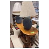 47” sofa table and two blue pottery lamps This matches the tables in Lot 11620