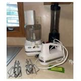 Kitchen Aid hand mixer, Kitchen Aid food processor and Holstein Housewares coffee grinder