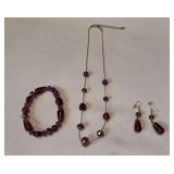 Purple glass bead jewelry set