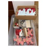 Snowmen, tea lights, stuffed gingerbread garland, snowmen figurine, etc