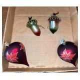 Two Varsovia Made in Poland ornaments and two glass acorns