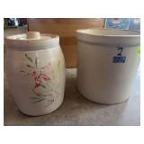 2 gallon Rickels crock and painted stoneware pot