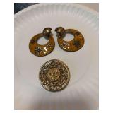 Coro brooch and cloisonné earrings