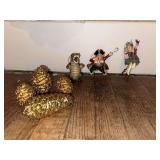 Four “gold” pinecones and Captain Hook, Peter Pan & Tink, Tick-Tock