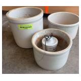 3 small stoneware crocks
