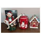 Clothtique Cousin Nigel, Hallmark cookie jar and Hallmark lighted gingerbread house