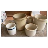 5 small stoneware crocks