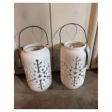 Pair Martha Living white 12” snowflake luminaries