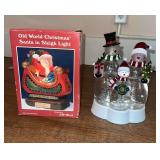 Lighted Old World Christmas Santa in Sleigh and Snowman confetti light