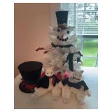 Mr & Mrs Holiday cats, top hat and snowman Christmas tree