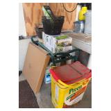Garden seat/kneeler, half gal sprayer, preen and wire mesh planters