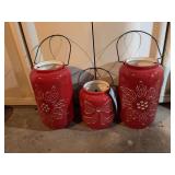 Pair Martha Living 12” red poinsettias luminaries and 8” red bow luminary