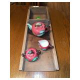 25” kraut cutter and hand painted cream and sugar w matching pot