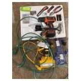 Black & Decker tool set, drop cord, work light and vise