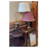 Pie crust edge table, wall mirror, lamps, side table