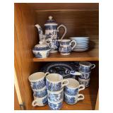 Churchill England blue and white china-3pc service for 14 includes cups & saucers, dinner plates and serving pieces