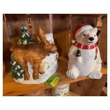 Coca-Cola polar bear cookie jar and another holiday cookie jar Moose does have minor chipping