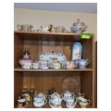Top 3 shelves includes many hand painted cream & sugars, celery trays, lantern base, etc