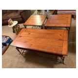 Lift top pine coffee table and metal legs with a pair of matching coffee tables