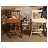 Three high chairs and their companions