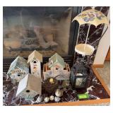 Decorative birdhouses, birds, LED candle lantern