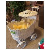 Wicker doll buggy with a bear passenger Very good shape!
