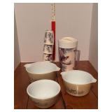 Pyrex No. 473B, 474B and 401, retro pitcher w 4 matching cups Made in USA
