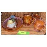 Marigold trophy style cups, marigold bowl and bird decor
