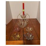 Leaf shaped nut dish w 4 individual dishes and fancy condiment set