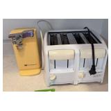 White Westinghouse electric can opener and Proctor Silex 4 slice toaster