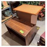 Rolling stand, two drawer file cabinet and cork board