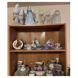 Top 3 shelves includes cups & saucers, tea sets, egg paperweight, dove figurines and more