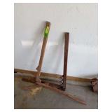 Two partial wooden buggy jacks