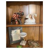 Decor includes patriotic elephant, Precious Moments figurine, Made in W Germany light? and more