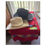 Three western hats, Tony Llama hat band, lap blanket and a bear!