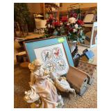 Wall art, decorative bird houses, quilt holder, plastic picture frames, etc