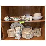 Two shelves uncounted, unsorted Paden City Pottery dish set