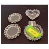 Candlewick heart dish, ashtray and coasters