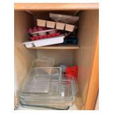 Glass baking dishes, molds, flatware tray, etc