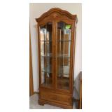 Lighted, mirrored back display case with double glass front doors, glass sides and single door 13D x 28L x 78H