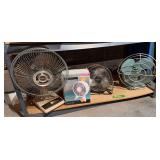Four fans including vintage GE tabletop fan