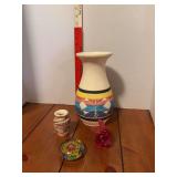 SW style vase signed, small pottery vase, acrylic rabbit and paperweight